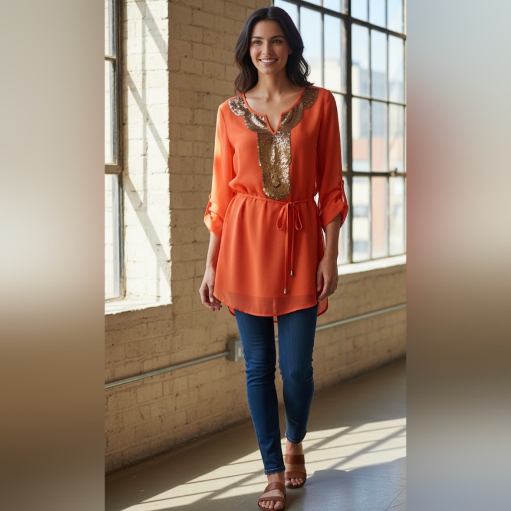 Orange Sequin SILK Top